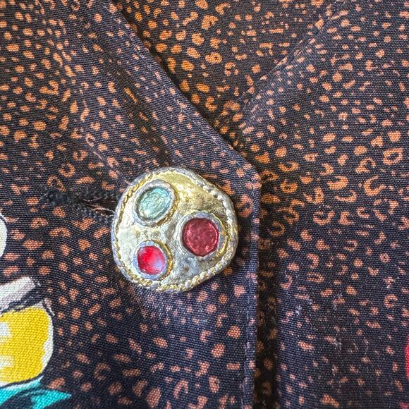 Vintage Carole Little Tropical Floral and Snakeskin Print Jeweled Button Jacket - Picture 4 of 9